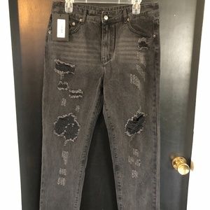 Black distressed mom jeans